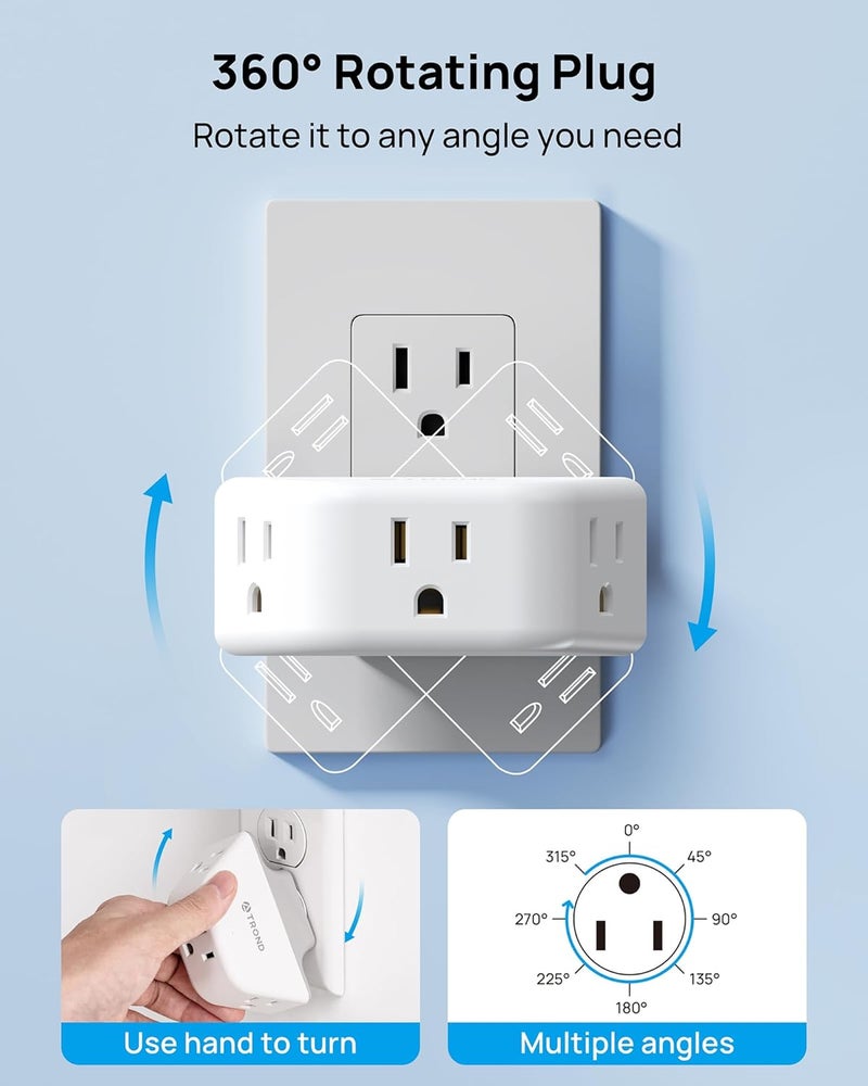 TROND Outlet Extender with 360 Rotating Plug, 3-Prong Grounded Wall Plug Splitter, 3 Way Angled Outlet Adapter, for Bathroom Kitchen Cruise Ship Travel Essentials, White - Image 3